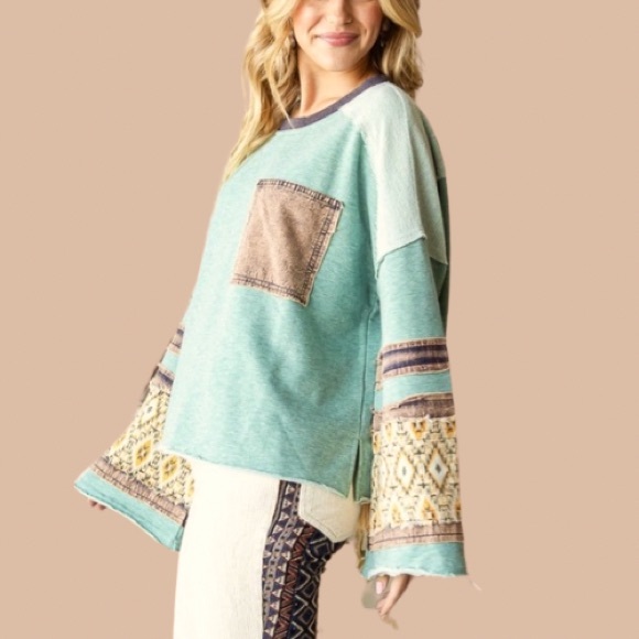 New In Mineral Washed Vintage Look Mix Fabric Pullover
Boho Sweater - Picture 6 of 6